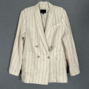 Banana Republic women size 16 double breasted blazer beige stripe 100% linen